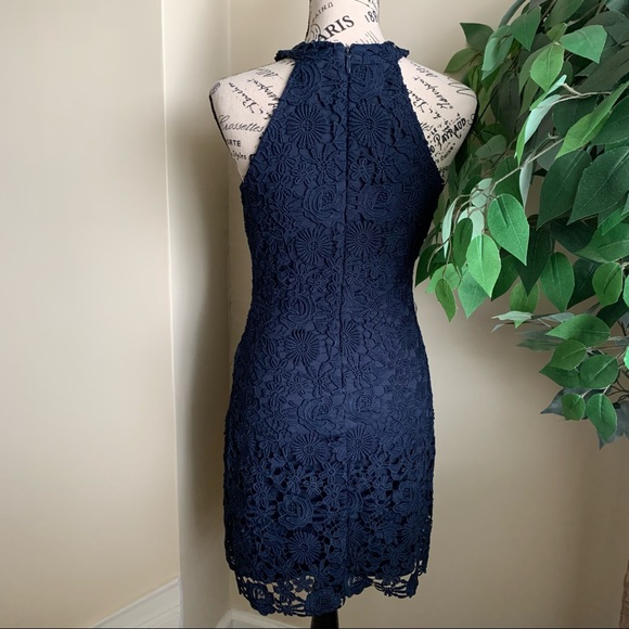 Lulus Love Poem Navy Blue Lace Mini Dress Sz S - Picture 8 of 13